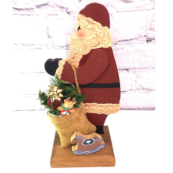 Vintage Handmade Wooden Folk Art Hand Painted Santa Claus Stand Display Decor - Picture 10 of 10